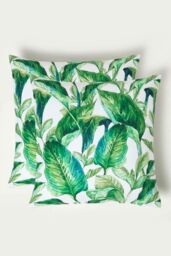 Homescapes Luxury Waterproof Banana Leaf Outdoor Cushion 45 x 45 cm, Set of 2 in Green - Size: 45 cm x 45 cm - thumbnail 1
