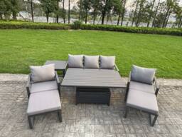 Fimous Aluminum 7-Piece Sofa Set with Lifting Table, 2 Chairs, 2 Big Stools in Dark Grey - thumbnail 2
