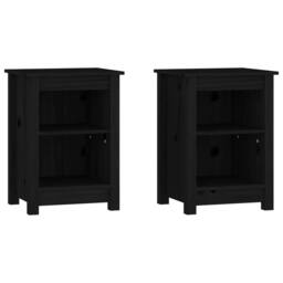 Berkfield Home Beautiful Bedside Cabinets 2 pcs Black 40x35x55 cm Solid Wood Pine - Size: 40 x 35 x 55 cm - thumbnail 3