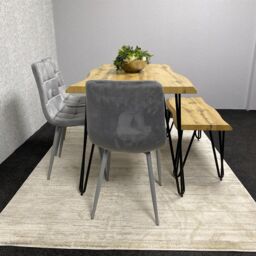 KOSY KOALA Dining Table Set With Bench & 4 Grey Velvet Chairs Modern Dining Room Furniture in Brown - thumbnail 2