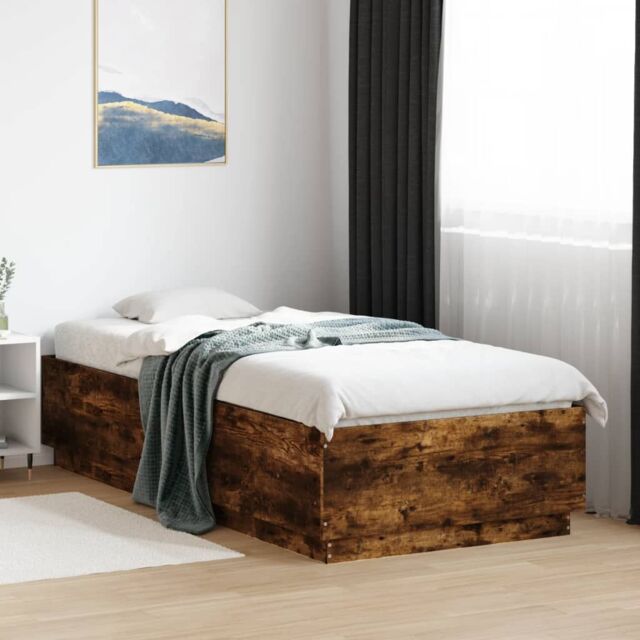 Berkfield Home Bed Frame with LED without Mattress Smoked Oak 100x200 cm in Brown - image 1
