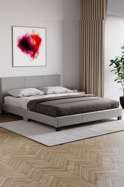 Home Discount Vida Designs Lisbon Double Faux Leather Bed Frame UKFR Fabric Storage in Grey