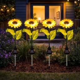 Gardenwize Pack of 4 Solar Sunflower Stake Lights with LED - thumbnail 4