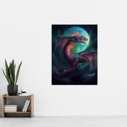 Artery8 Wall Art Print Full Moon Dragon Oil Painting Blue Purple Fantasy Creature Dancing In The Clouds Colourful Magical Nature Mystical Modern - thumbnail 4