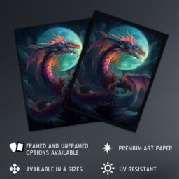 Artery8 Wall Art Print Full Moon Dragon Oil Painting Blue Purple Fantasy Creature Dancing In The Clouds Colourful Magical Nature Mystical Modern - thumbnail 2