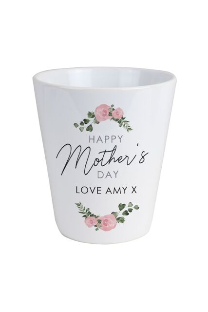 Personalised Memento Company Women's Personalised Abstract Rose Happy Mothers Day Plant Pot in White - image 1