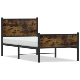 Berkfield Home Metal Bed Frame without Mattress Smoked Oak 90x190 cm Single in Brown - thumbnail 2