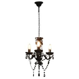 Berkfield Home Chandelier with Beads Black Round 3 x E14 - thumbnail 4