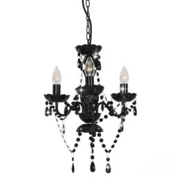 Berkfield Home Chandelier with Beads Black Round 3 x E14 - thumbnail 2