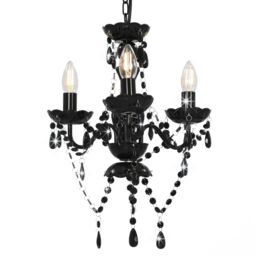 Berkfield Home Chandelier with Beads Black Round 3 x E14 - thumbnail 3