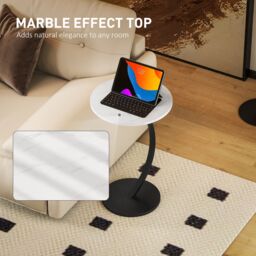 HOMCOM C Shaped Side Table, Round Bedside Table w/ Marble Effect Top, White - thumbnail 6