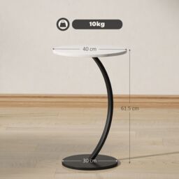 HOMCOM C Shaped Side Table, Round Bedside Table w/ Marble Effect Top, White - thumbnail 3