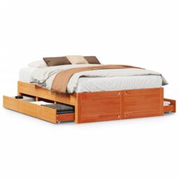 Berkfield Home Bed Frame without Mattress with Drawers Wax Brown 140x190 cm Solid Wood Pine - thumbnail 2
