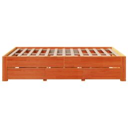 Berkfield Home Bed Frame without Mattress with Drawers Wax Brown 140x190 cm Solid Wood Pine - thumbnail 5