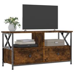 Berkfield Home TV Cabinet Smoked Oak 90x33x45 cm Engineered Wood&Iron in Brown - Size: 90 x 33 x 45 cm - thumbnail 1