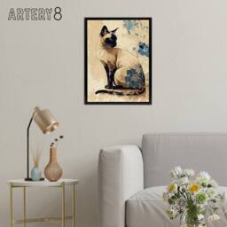 "Artery8 Siamese Cat Floral Watercolour Portrait Framed Canvas Wall Art Print - Size: W12"" x H16""" - thumbnail 3