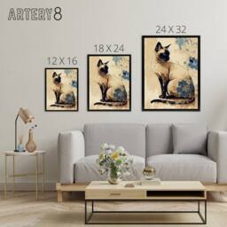 "Artery8 Siamese Cat Floral Watercolour Portrait Framed Canvas Wall Art Print - Size: W12"" x H16""" - thumbnail 4