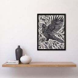 Artery8 Wild Black Raven in Flight Painting Magic Gothic Framed Art Print - Size: A4 - thumbnail 4