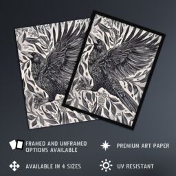 Artery8 Wild Black Raven in Flight Painting Magic Gothic Framed Art Print - Size: A4 - thumbnail 2