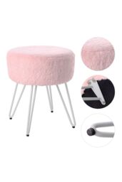 Living and Home Soft Fluffy Pink Low Chair Dressing Footstool with Metal Leg - thumbnail 3