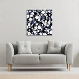 Benjamin Tate Design White, Black & Purple Flowers (Canvas Print) / 61 x 61 x 4cm in Natural - Size: 61 x 61 x 4 cm - thumbnail 1
