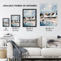 "Artery8 Isle Jura Fisherman Seaside Cottages Watercolour Framed Art Print in Blue - Size: W12"" x H16""" - thumbnail 3