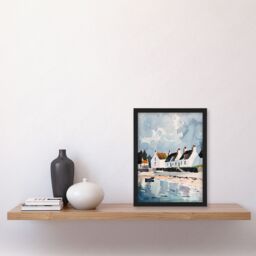"Artery8 Isle Jura Fisherman Seaside Cottages Watercolour Framed Art Print in Blue - Size: W12"" x H16""" - thumbnail 4