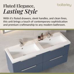 Balterley Fluted Wall Hung 4 Drawer Vanity Basin Unit & Basin 1200mm, Satin Blue - thumbnail 4