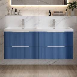 Balterley Fluted Wall Hung 4 Drawer Vanity Basin Unit & Basin 1200mm, Satin Blue - thumbnail 9