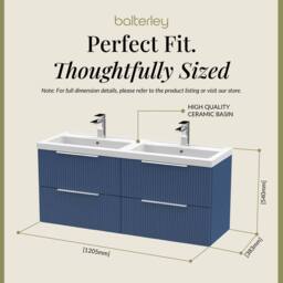 Balterley Fluted Wall Hung 4 Drawer Vanity Basin Unit & Basin 1200mm, Satin Blue - thumbnail 5