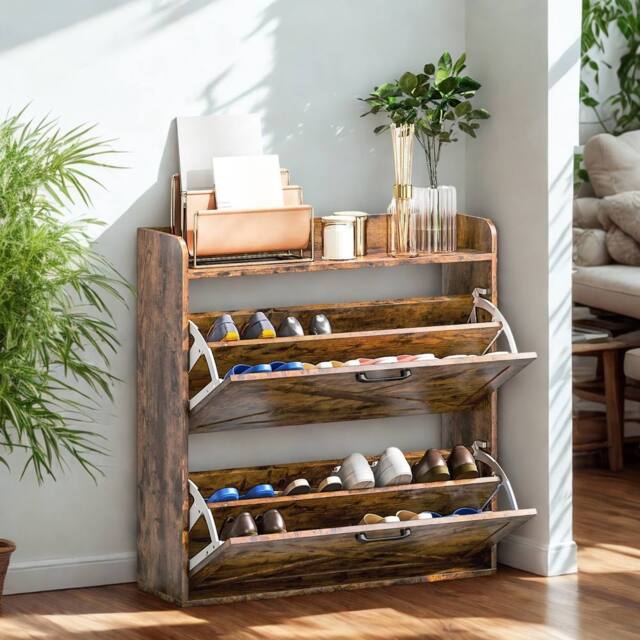FURNOS 2 Drawer Hallway Shoe Storage Cabinet With Storage Shelf Rustic in Brown - image 1
