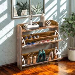 FURNOS 2 Drawer Hallway Shoe Storage Cabinet With Storage Shelf Rustic in Brown - thumbnail 6