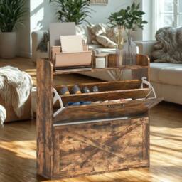FURNOS 2 Drawer Hallway Shoe Storage Cabinet With Storage Shelf Rustic in Brown - thumbnail 5