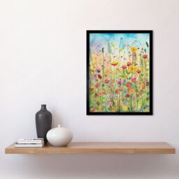 "Artery8 Wall Art Print Summer Wild Flower Blossom Meadow Folk Art Framed in Black - Size: W12"" x H16""" - thumbnail 2