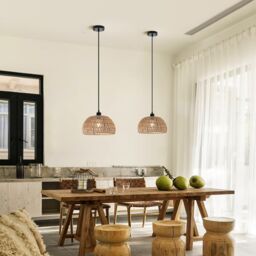 Garwarm Boho E27 Semi Flush Mount Ceiling Light Farmhouse Rattan Pendant Light in Brown - thumbnail 2