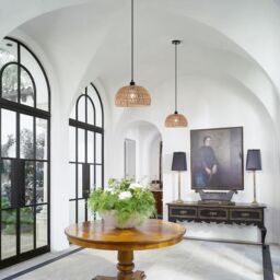 Garwarm Boho E27 Semi Flush Mount Ceiling Light Farmhouse Rattan Pendant Light in Brown - thumbnail 3