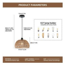 Garwarm Boho E27 Semi Flush Mount Ceiling Light Farmhouse Rattan Pendant Light in Brown - thumbnail 4