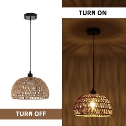 Garwarm Boho E27 Semi Flush Mount Ceiling Light Farmhouse Rattan Pendant Light in Brown - thumbnail 5