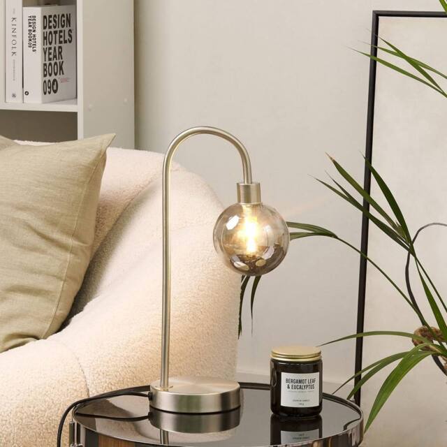 Wyld and Coco Table Lamp Silver Steel Round Glass Shade Modern Glam Ambient Desk - image 1