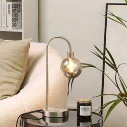 Wyld and Coco Table Lamp Silver Steel Round Glass Shade Modern Glam Ambient Desk - thumbnail 1