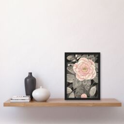 "Artery8 Stylised Pink Camellia Flower Pastel Colour Framed Art Print in Grey - Size: W12"" x H16""" - thumbnail 4