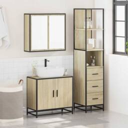 Berkfield Home 3 Piece Bathroom Furniture Set Sonoma Oak Engineered Wood in Brown - thumbnail 3