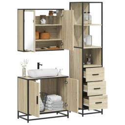 Berkfield Home 3 Piece Bathroom Furniture Set Sonoma Oak Engineered Wood in Brown - thumbnail 2