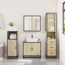 Berkfield Home 3 Piece Bathroom Furniture Set Sonoma Oak Engineered Wood in Brown - thumbnail 4