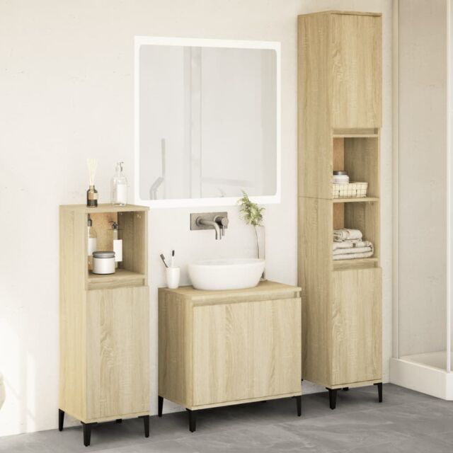 Berkfield Home 3 Piece Bathroom Furniture Set Sonoma Oak Engineered Wood in Brown - image 1