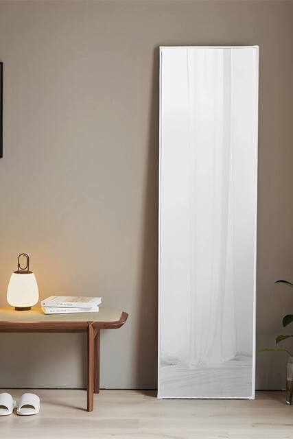 Living and Home 120x30cm Modern Full Length Mirror Metal Frame Wall-Mounted Dressing Mirror for Bedroom & Clothing Store in White - Size: 120x30 cm - image 1