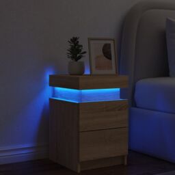 Berkfield Home Bedside Cabinet with LED Lights Sonoma Oak 35x39x55 cm in Brown - Size: 35 x 39 x 55 cm - thumbnail 4
