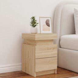 Berkfield Home Bedside Cabinet with LED Lights Sonoma Oak 35x39x55 cm in Brown - Size: 35 x 39 x 55 cm - thumbnail 3
