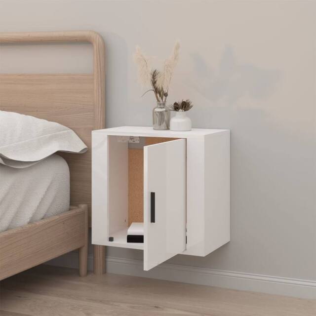 Berkfield Home Elegant Wall-mounted Bedside Cabinet High Gloss White 50x30x47 cm - Size: 50 x 30 x 47 cm - image 1