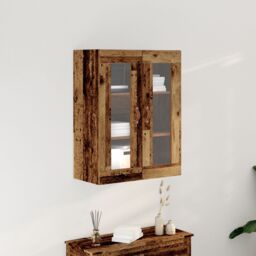Berkfield Home Wall-Mounted Cabinet with Glass Doors Old Wood 69, 5x34x90 cm in Brown - Size: 5 x 34 x 90 cm